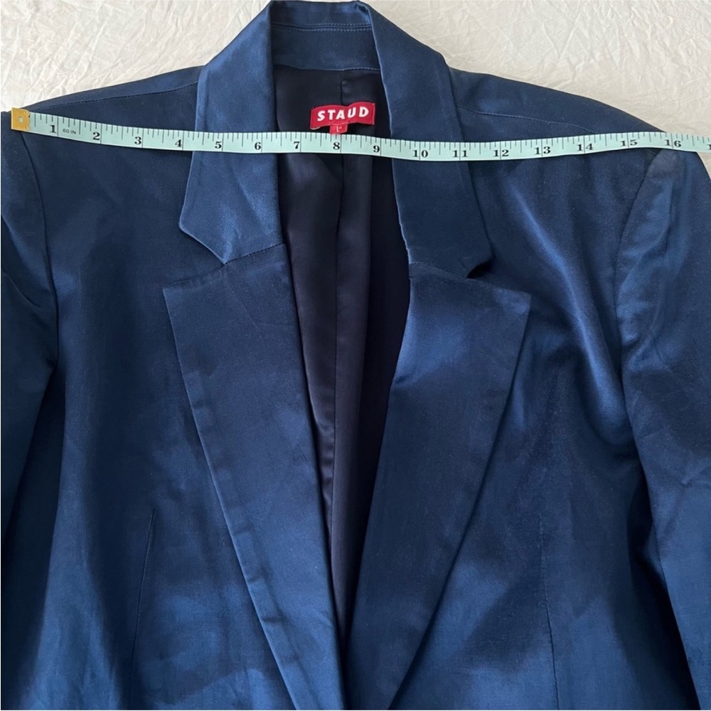 STAUD Shiny Royal Blue Satin Blazer - Picture 4 of 12